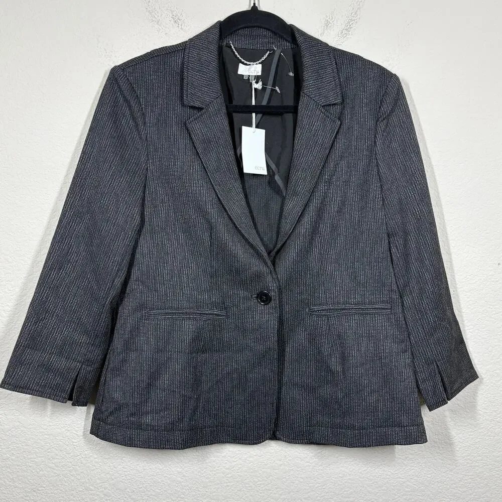 Ecru Womens 8 One Button Single Breasted Blazer Jacket Black Ivory Split Sleeves